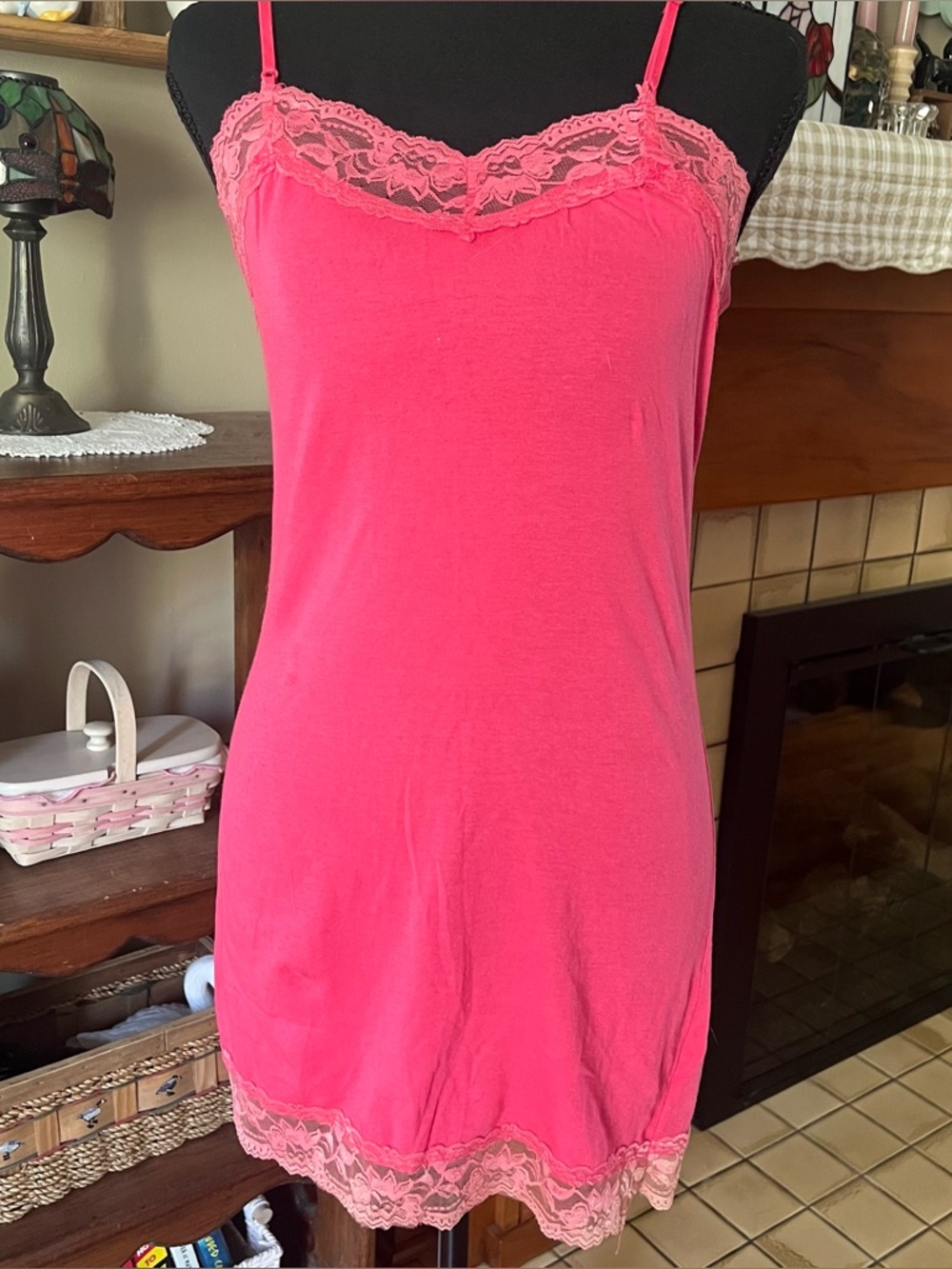 Papaya y2k Pink Lace-Trim Camisole Slip